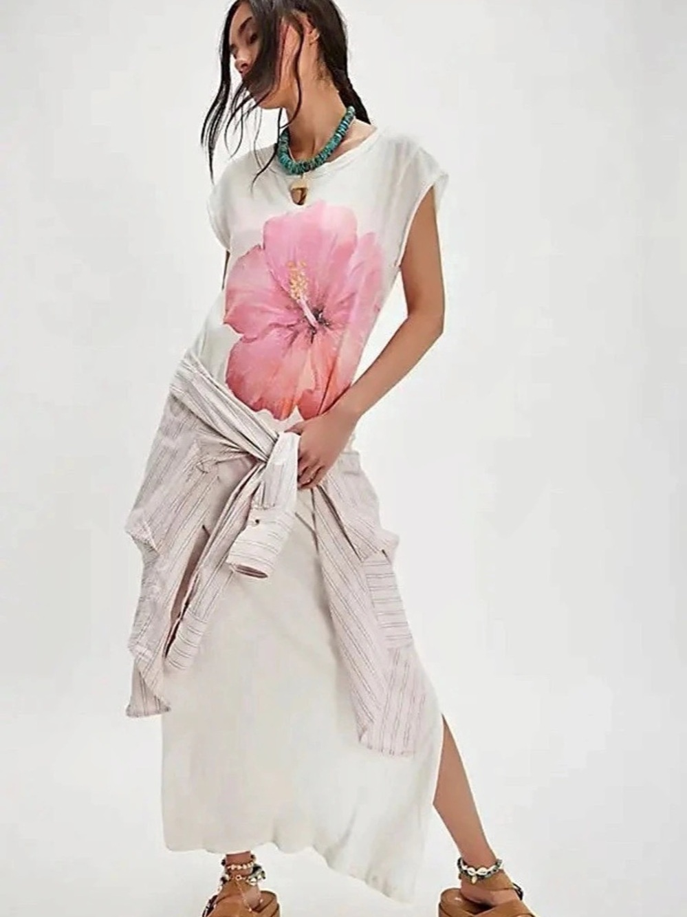 Free People RAGABOND Hibiscus Maxi Tee